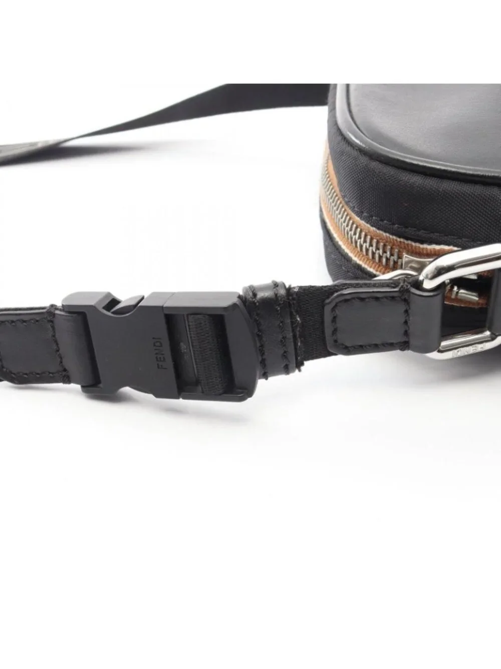 Fendi Shoulder Bag Pecan Black Nylon Leather